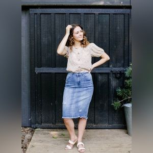 The Main Street Exchange Eden denim knee length skirt Size 4